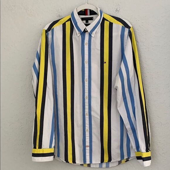Tommy Hilfiger Classic Fit Men's Striped Multicolor Long Sleeve Shirt Size M - Picture 2 of 10